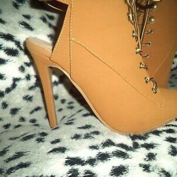 NEW! SHOEDAZZLE LAVANYA STILETTO HIKER BOOTIE CAMEL ANKLE BOOTS~WOMENS SIZE 7 - Picture 4 of 8